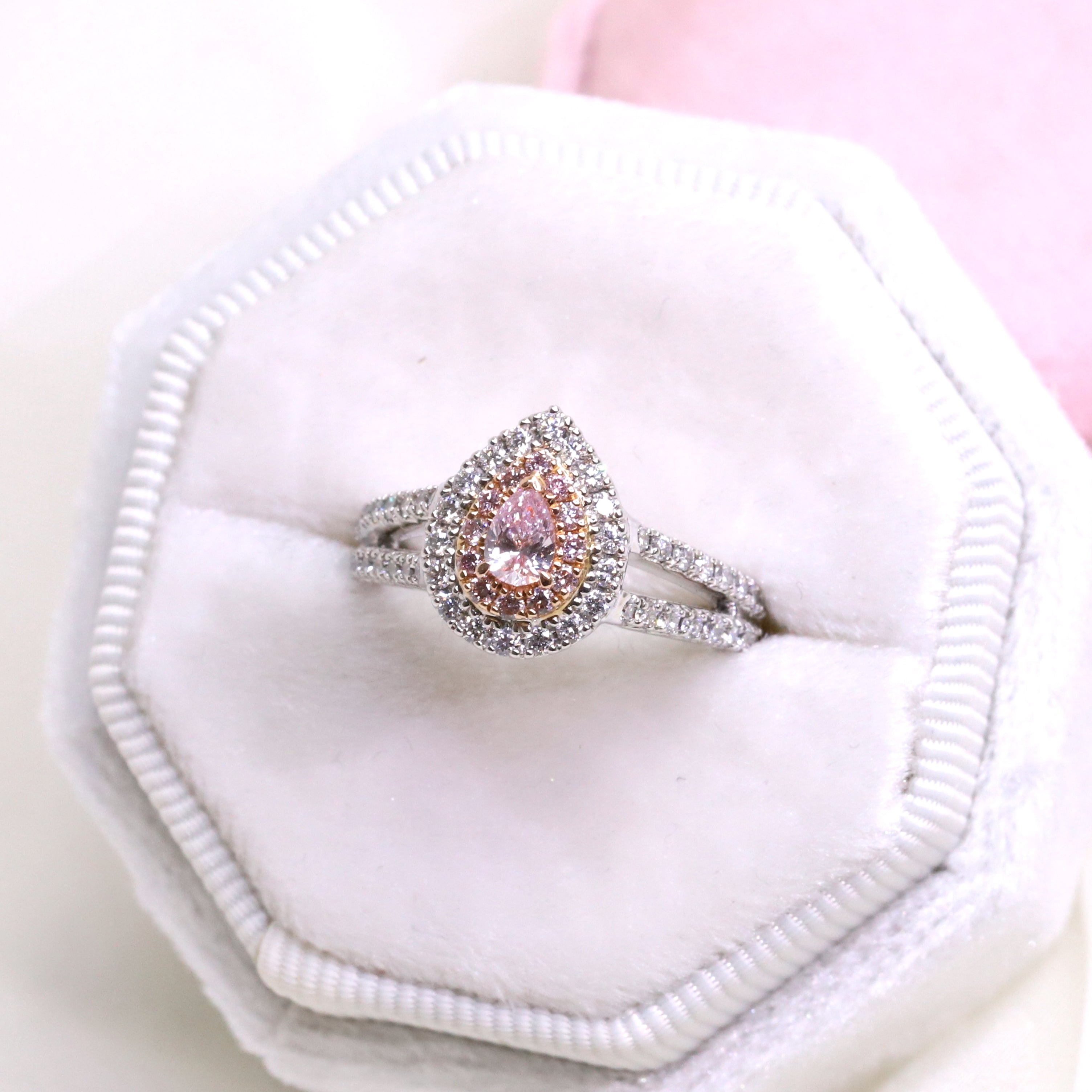 2 1/2 ctw Fancy Pink Pear Lab Grown Diamond Three Stone Engagement Ring -  Grownbrilliance